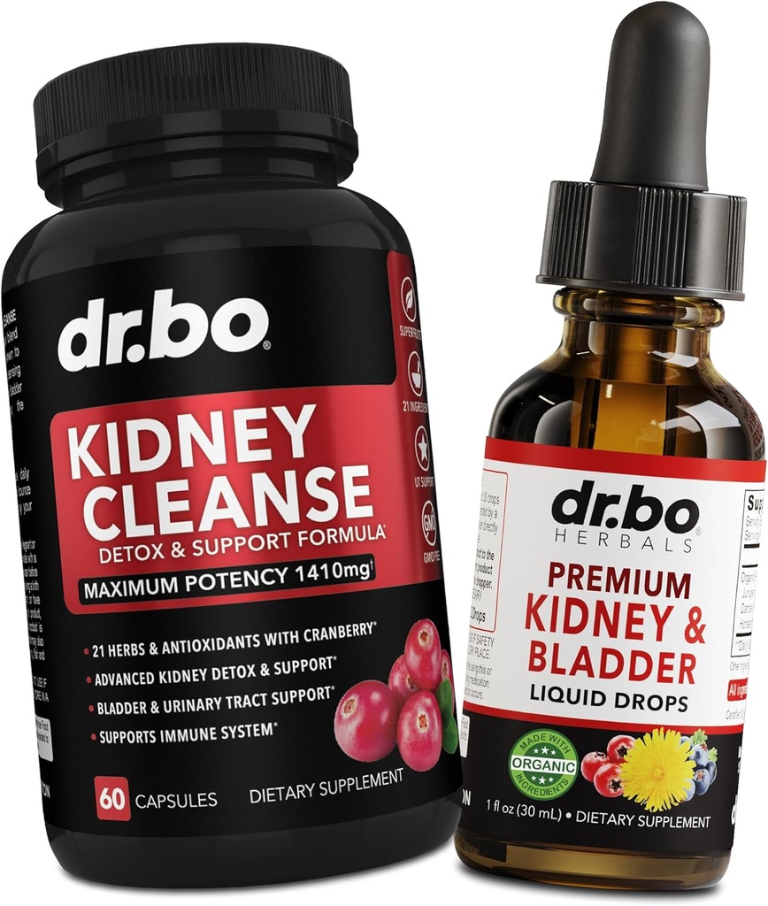 Kidney Cleanse Detox Support Supplement & Bladder Health Drops - Organic Kidney Bladder Supplements Drops & Pills Juniper Berry Cleavers Dandelion Cranberry - Njurar Renal & Urinary Tract Supplements