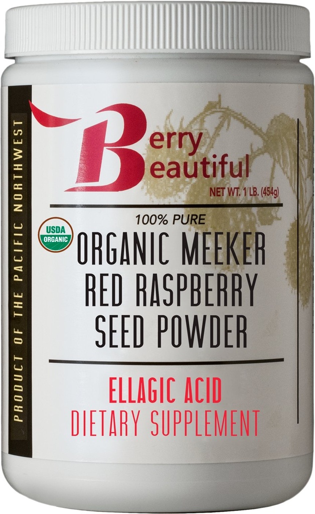 Berry Beautiful Organic Meeker Red Raspberry Seed Powder (Ellagic Acid, Fiber) - 1 lb (454g) - Cold-Pressed från US-Grown Raspberries