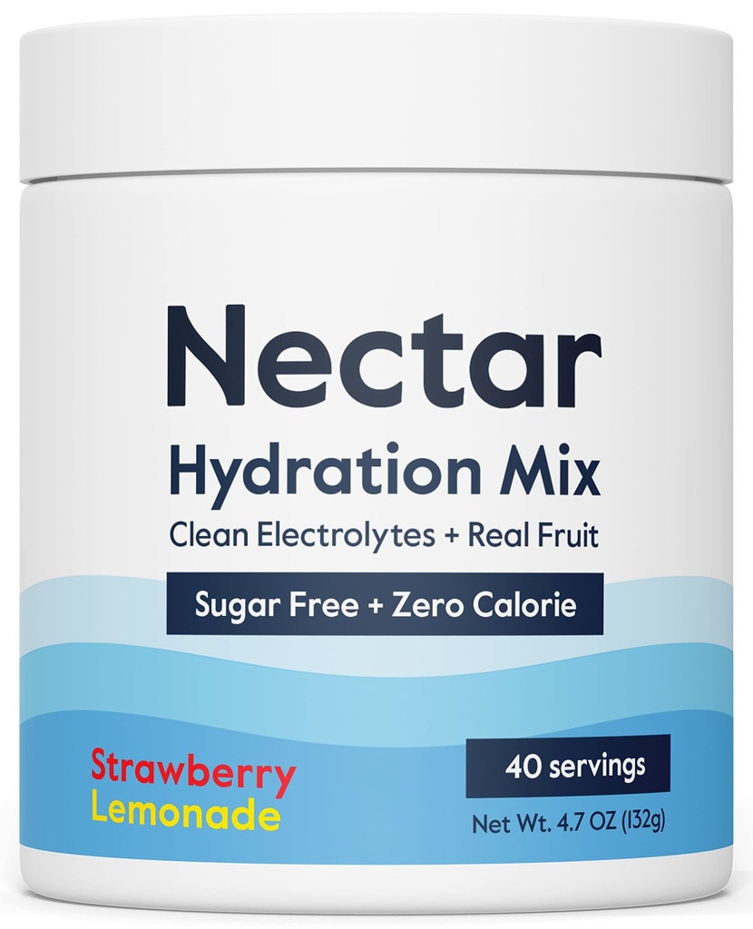 Nectar Sugar Free Electrolytes Powder - Organic Fruit No Sugar or Calories - Hydration Powder för Dehydration Relief and Rehydration - Keto och Paleo (Strawberry Lemonade 40 Servering Tub)