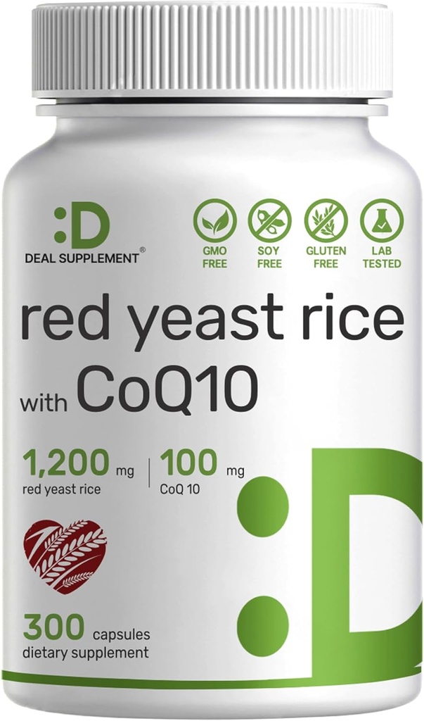 Deal Supplement Red Yeast Rice 1,200mg Per Serving CoQ10, 300 kapselia Antioksidantti Tuki Pure Monascus Purpureus Powder Source ...