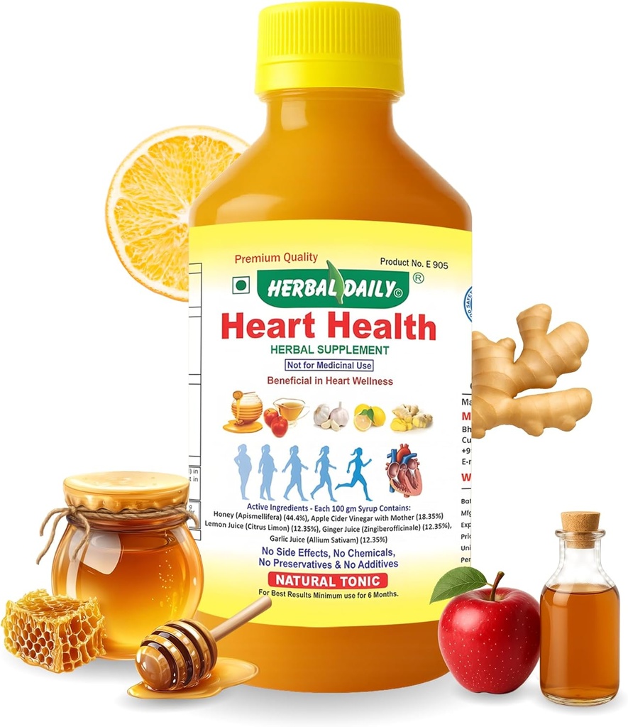 Heart Health 400 ml Ravintolisä - tukee sydänwellness ja alakuloisuus Kolesteroli - Apple Siideri Viinietikka (ACV), valkosipulimehua, inkivääri, sitruuna, ja hunaja - 1 pullo