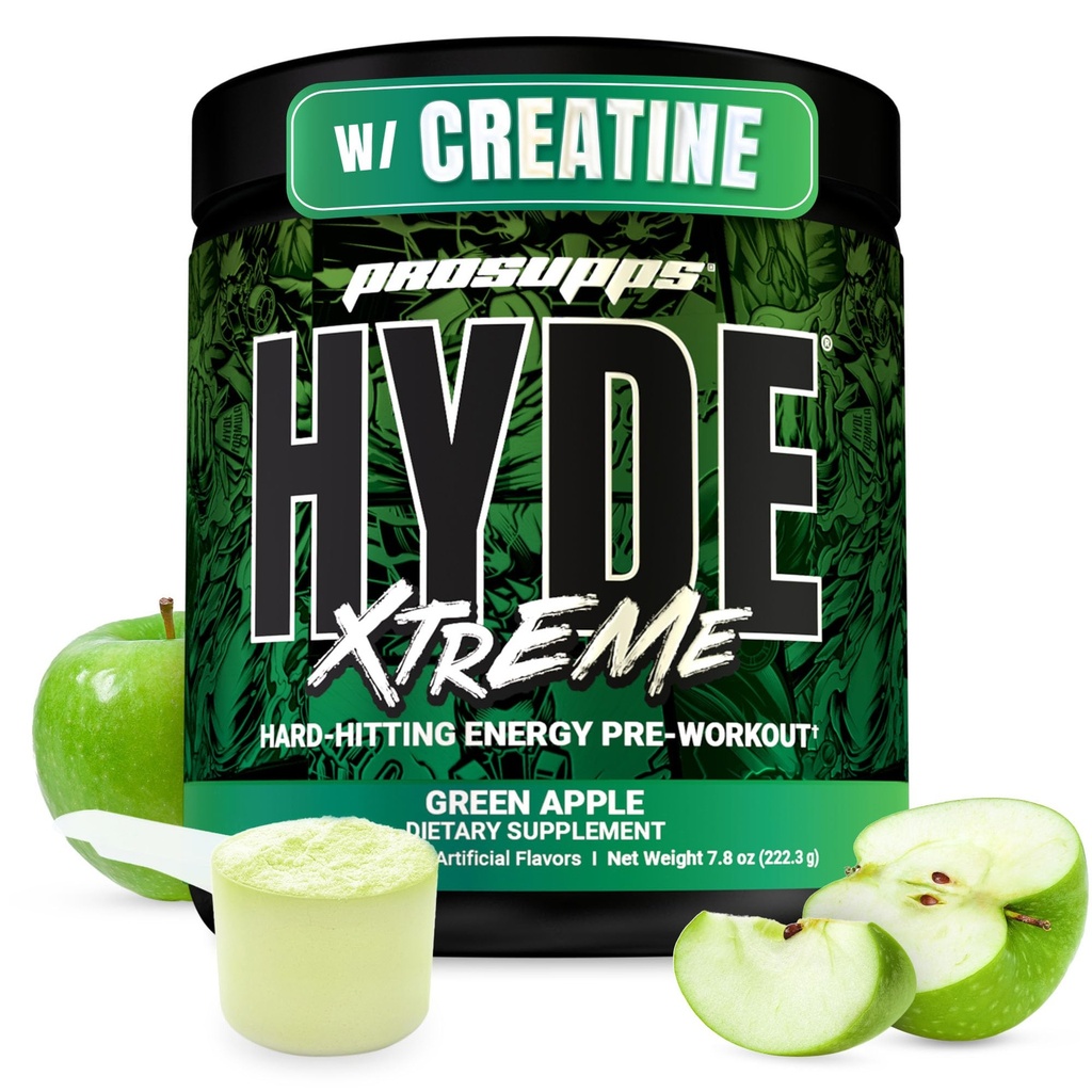 PROSUPPS Mr. Hyde Xtreme Pre Treout Powder with Creatine, Beta Alanine & Comfeine - Extreme Energy, Pumps, Focus & Performance - Fitness & Gym täydentää miesten ja naisten (Green Apple, 30 Servings)