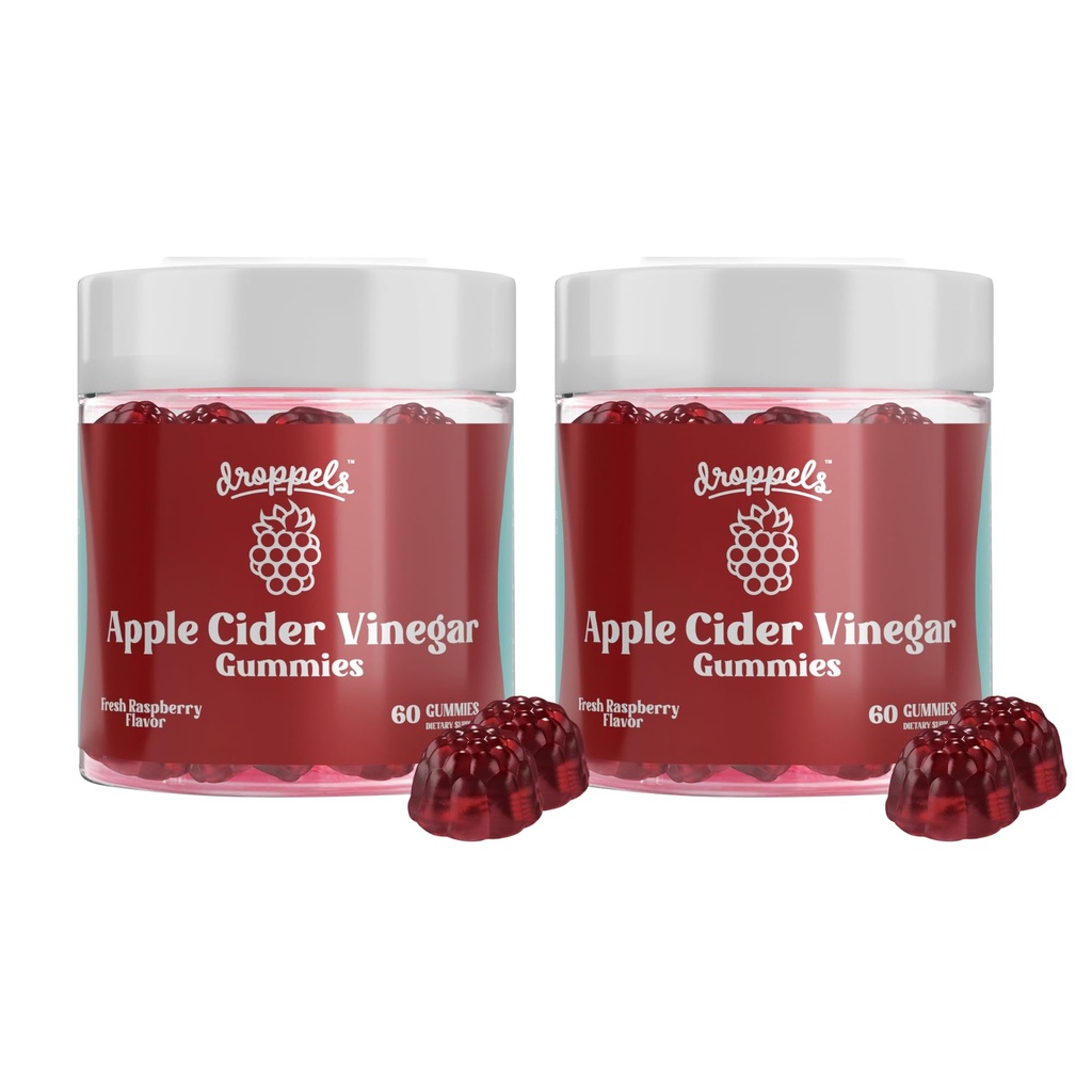 Droppels Apple Cider Vinegar Gummies 1000mg med Beet Root & Pomegranate | Non-GMO, Vegan-Friendly, Gluten Free | Stöder Digestion, Metabolism, Energy & Immune Health | Raspberry Flavor