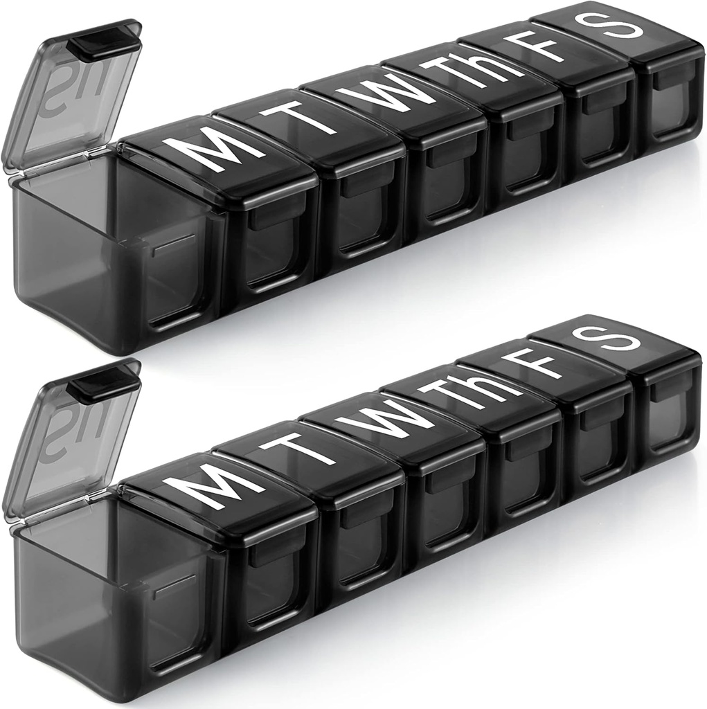 2 Pack extra stor vecka piller organisatör, BPA Free Pill Box 7 Day med XL Compartment för fiskoljor, Travel Friendly Medicine Organizer Pill Case för vitaminer, tillägg