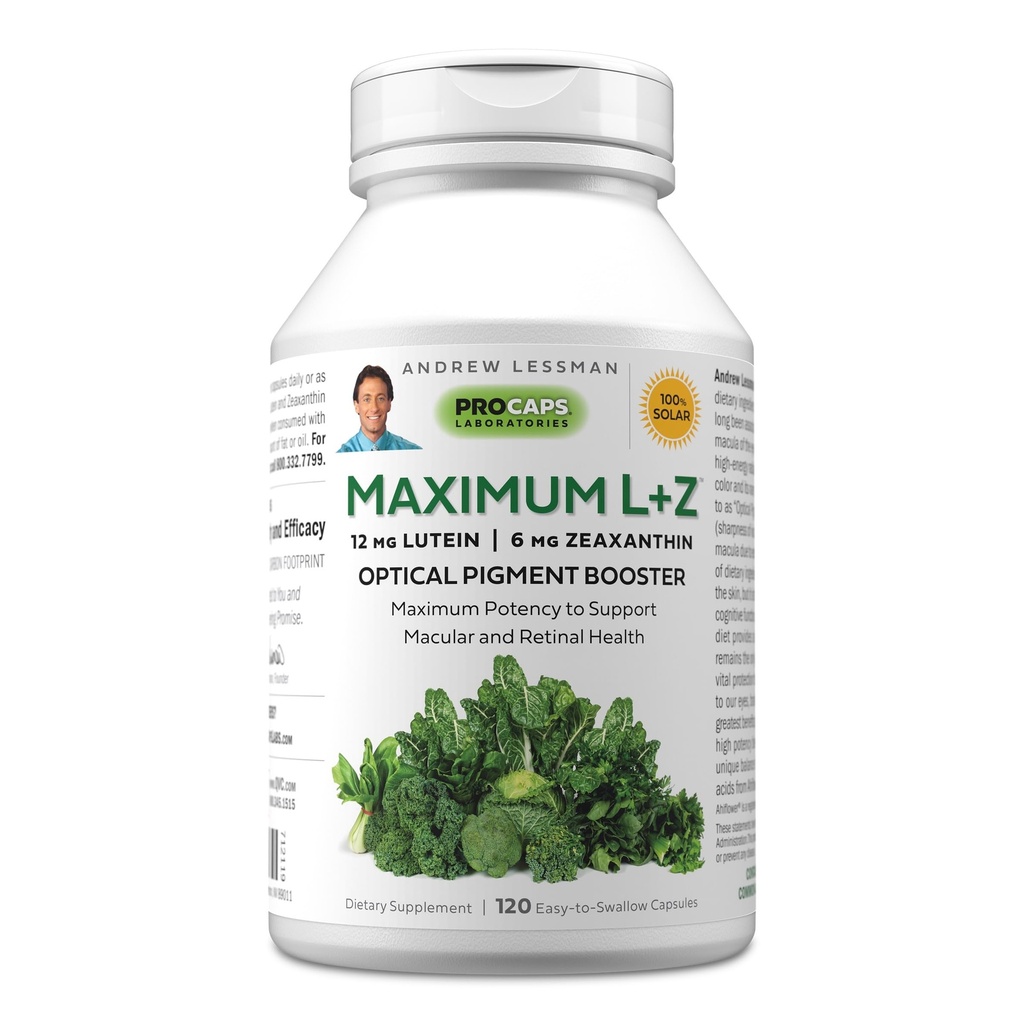 ANDREW LESSMAN Maksimi L+Z 120 Softgels - 12mg Lutein, 6mg Zeaksantiini, avainravinteet silmien ja aivojen terveyttä, ja edistää tervettä visiota. Ei lisäaineita. Helppo niellä Softgels