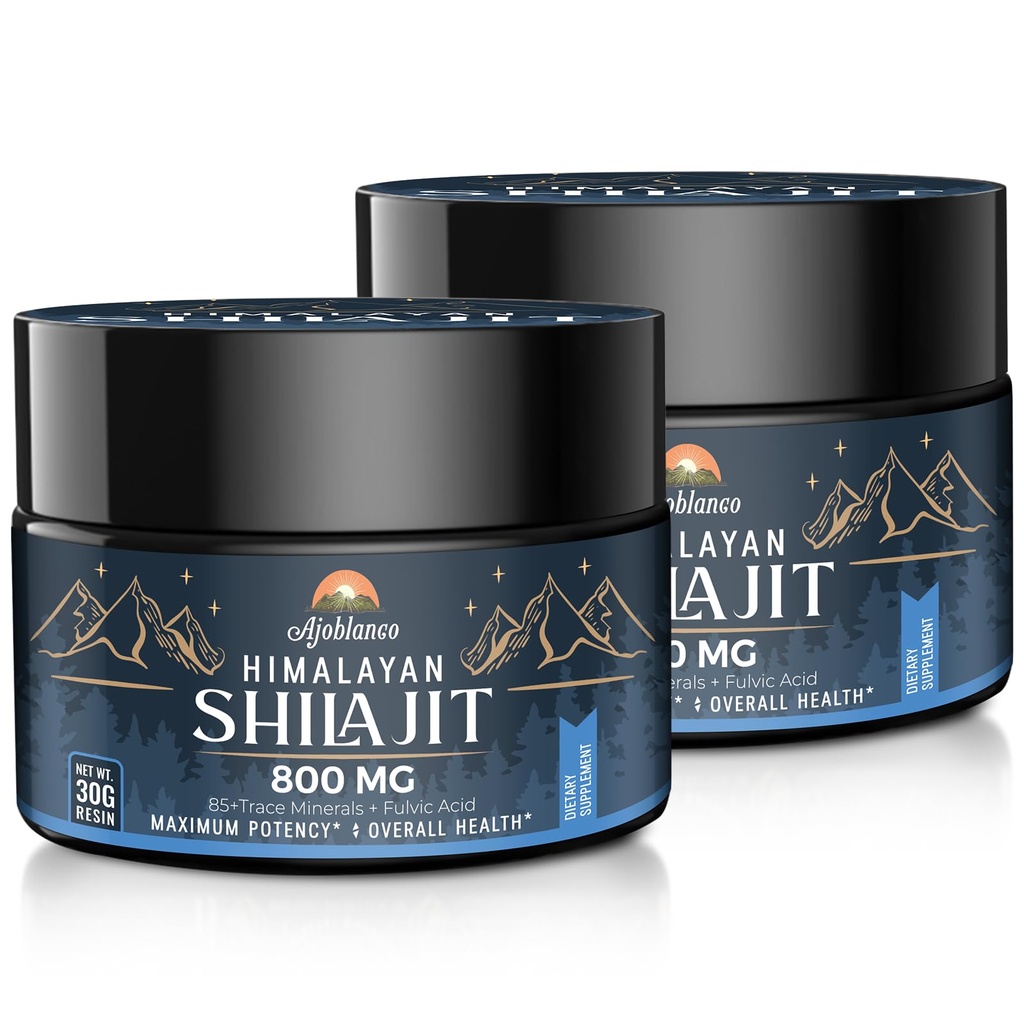 Ajoblanco 800 Mg Himalayan Shilajit Resin, Shilajit Pure Himalayan Organic, Shilajit Supplement med Purity, High Dosage & Potency for Energy, Strength & Immunity, Män & Kvinnor, 30 Grams, Pack of 2