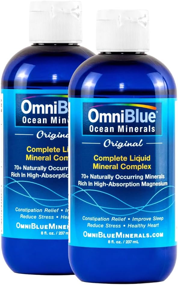 OmniBlue Ocean Minerals - 70+ Trace Minerals & Liquid Magnesium - Kalium, Kloridi matala natrium - Natural Support for Sleep, Digestion, Säännöllisyys, Hydraation & Electrolyte Balance (2-Pack 8oz)