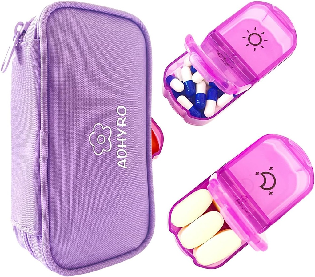 Pill Organizer 2 Kertaa päivässä, Suuri AM/PM Viikoittain pilleri Laatikko 7 päivän pilleri tapauksessa kirjoitettavat etiketit ja yksityisyyden suoja Light-Purple Zipper Bag Hold Lisäravinteet, vitamiinit ja kalaöljyt