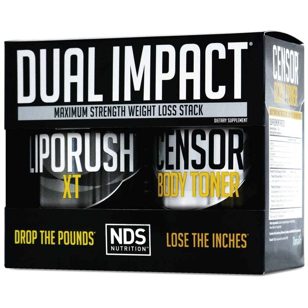 NDS Nutrition Maximum Strength Dual Impact Stack - Tehokas 2-in-1 laihtuminen Kit Yhdistää korkean energian rasvaa polttava XT Termogenic Premium CLA Sensori Body Toner (60 Caps & 90 Softgels)