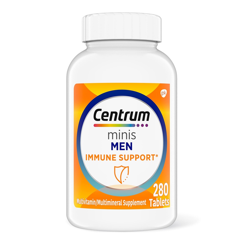 Centrum Minis Men's Daily Multivitamiini miesten immuunitukea sinkki ja C-vitamiini, 280 Mini tablettia, 140 päivän tarjonta