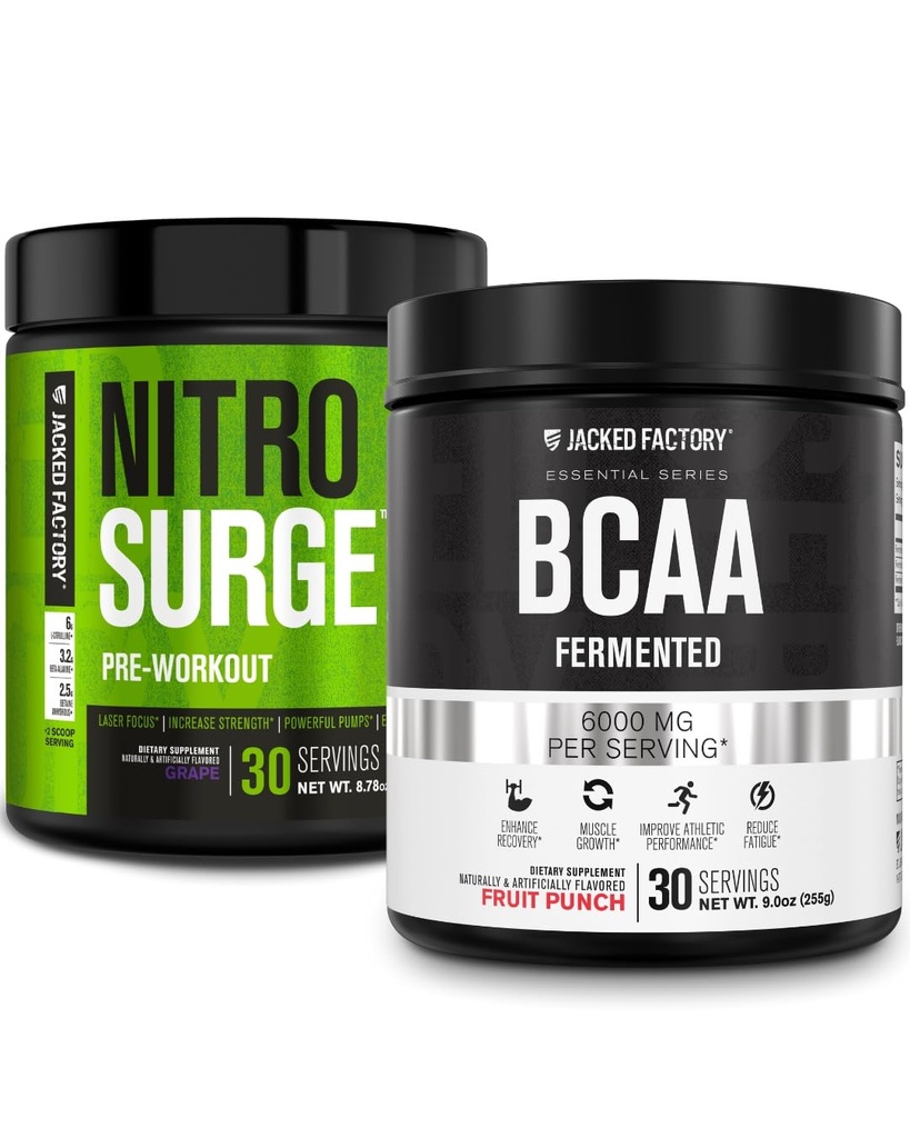 Jacked Factory Nitrosurge Pre-Workout Grape & BCAA hedelmäpunch lihasten rakentamiseen ja Recovery