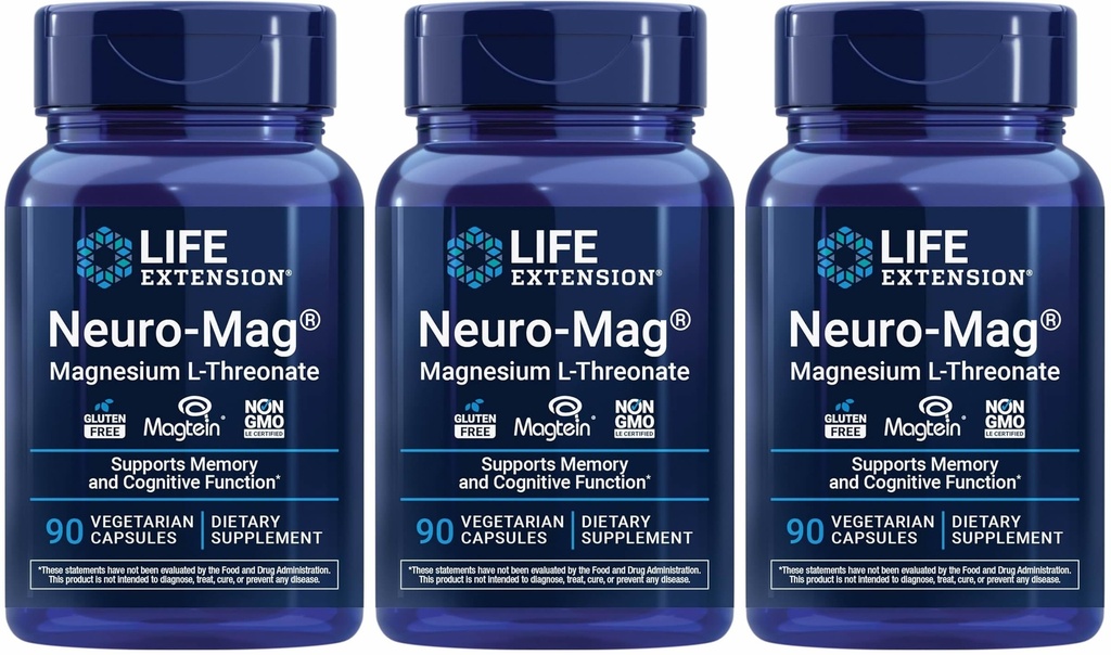 Life Extension Neuro- Mag Magnesium L-treonaatti, 90 lukua (Pack of 3)