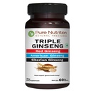 Pure Nutrition Triple Ginseng - ainutlaatuinen ja tehokas yhdistelmä Red Ginseng, American Ginseng ja Siperia Ginseng. 790mg kapselia kohti 60 Veg Caps -pakkaus