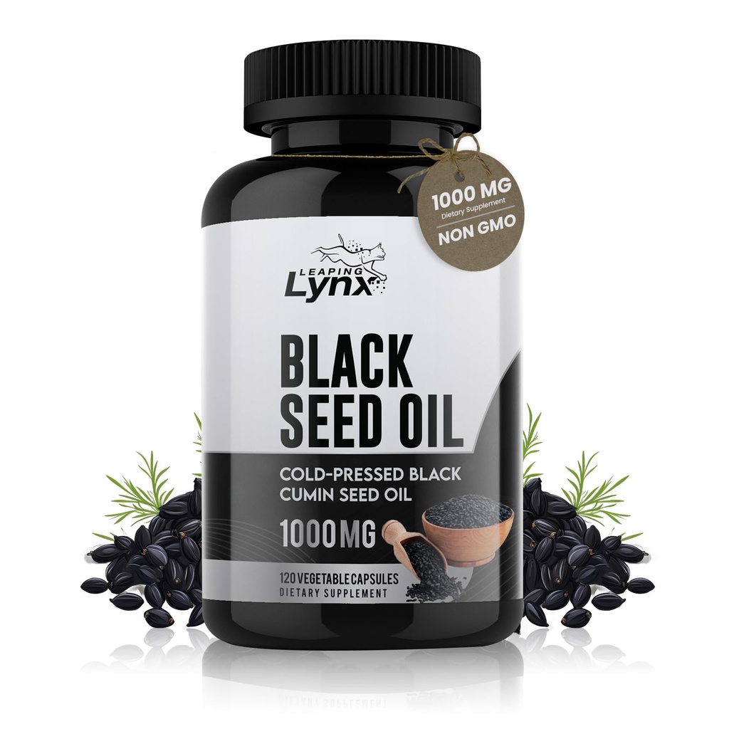 Rena organiska Cold-Pressed Black Seed Oil Capsules - Vegan Non-GMO Pure Nigella Sativa Black Cumin Seed Oil för skönhet Immunity & Total Wellness Support - Thymoquinone-Rich 1000mg Servering (60 Day)