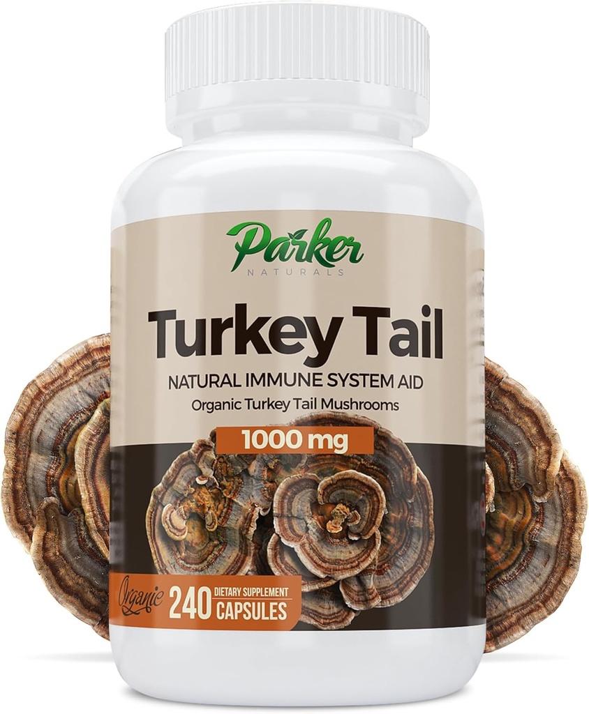 Parker Naturals Turkiet Tail Mushroom Capsules - Organic Mushroom Supplement för Immune System Health Support - 1000 mg Premium Mushroom Supplements - 240 kapslar