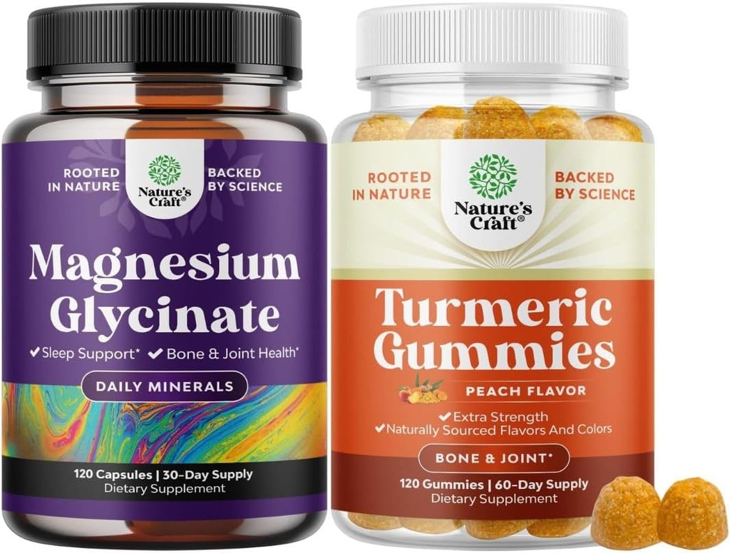 Bundle puhdasta magnesiumia Glycinate 400 mg per tarjoilu Mielialauni ja rentoutuminen ja turmeerinen Gummies aikuisille Peach Flavor - Extra Strength yhteinen tuki