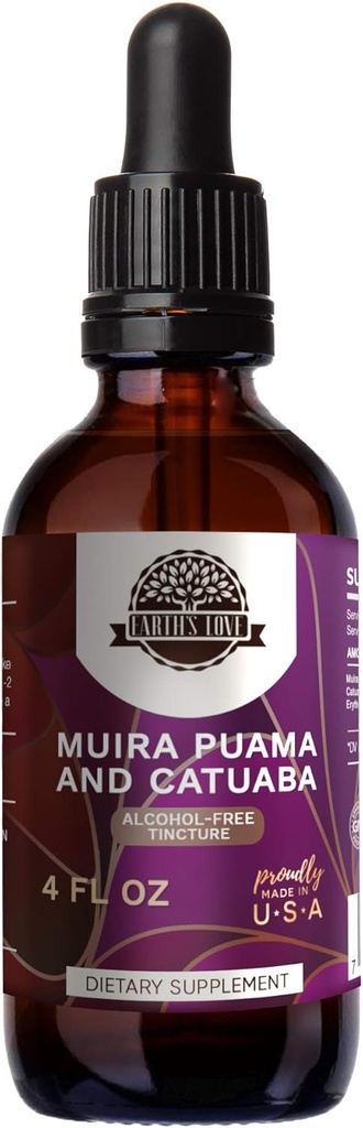 Maan rakkaus - Muira Puama ja Catuaba Alkoholiton yrttiuute Tincture, superkeskittyneet (Ptychopetalum Olacoides ja Trichilia catigua, Erytroxylum vacciniifolium) Kuivatut yrtit (4 Fl Oz)