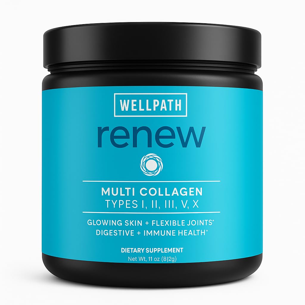 WellPath Renew Multi Collagen Protein Powder for Women ... Hair, Nails, Skin ... Hydrolyzed Grass-Fed Bount, Marine, & Chicken Lähteet Collagen Peptides ... tyypit I, II, III, V, X 11 oz 40 Servings