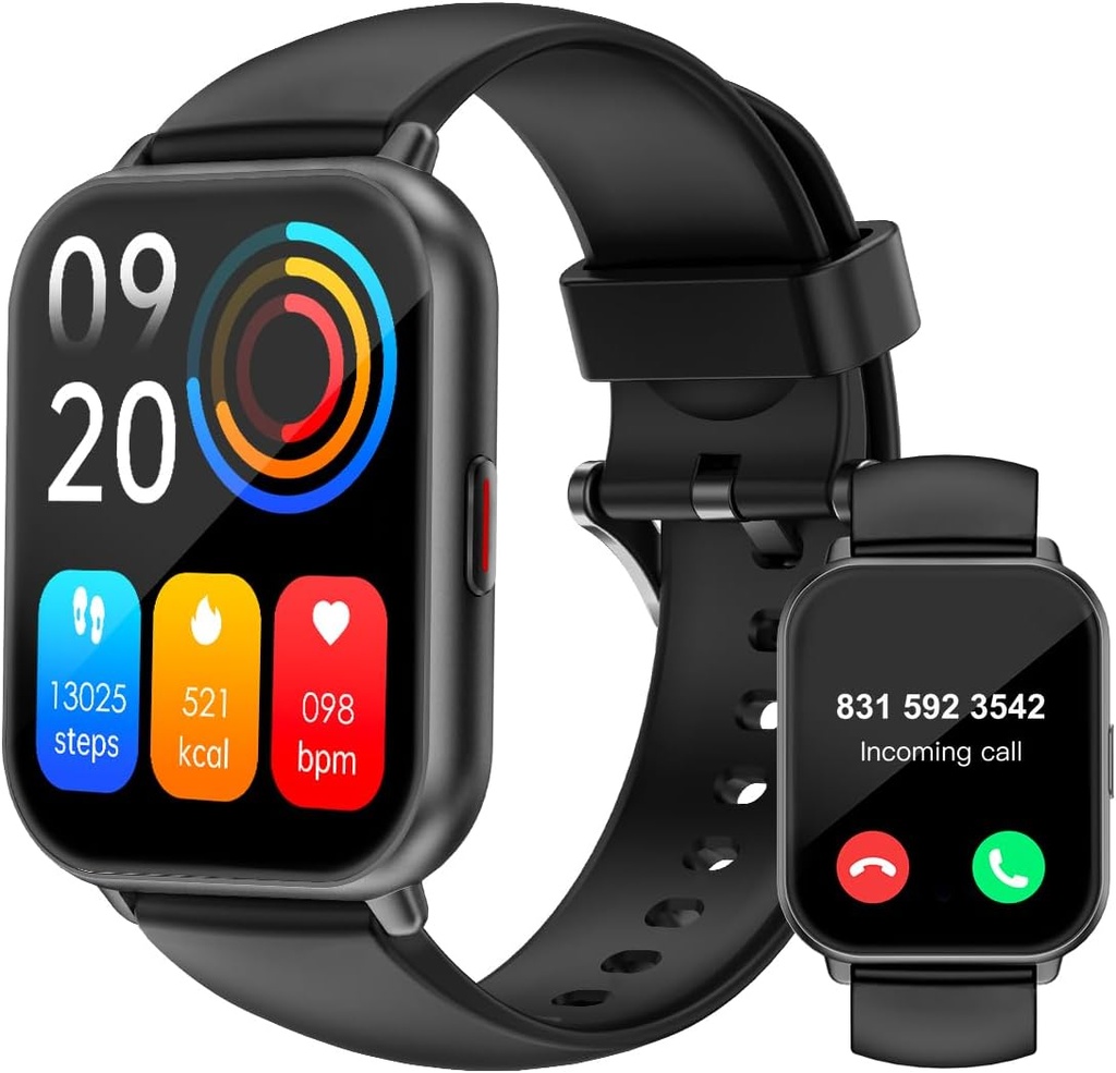 RUIMEN Smart kellot miesten naisten (Vastaus / Make puhelut, 2 yhtyeitä mukana), 1,8" Smartwatch iOS / Android puhelimet, Fitness Tracker Heart Rate / Sleep Monitor Digital Watch Waterproof Musta