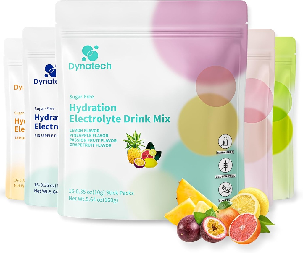 Dynatech Zero Sugar Electrolyte Drink Mix - Variety Pack - Hydration Powder Packetit 10 Elektrolyyttejä ja vitamiineja