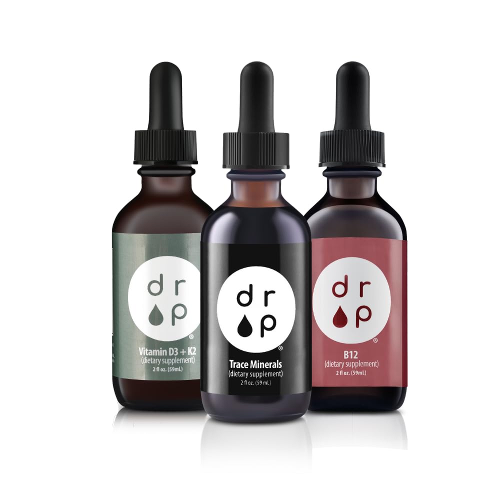 Pudota lisäravinteet Organic Trace Minerals Elektrolyytti drops, D3 + K2 vitamiini drops ja B12-vitamiini neste drops Bundle