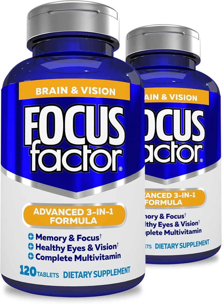 Focus Factory Aikuinen aivojen ja näkökyvyn lisäosa, 120 kreivisilmän vitamiini, Mineral Supplement, täydellinen monivitamiinia luteiini & Zeaksantiini-brain täydennysosa keskittyä, muisti (2 Pk)