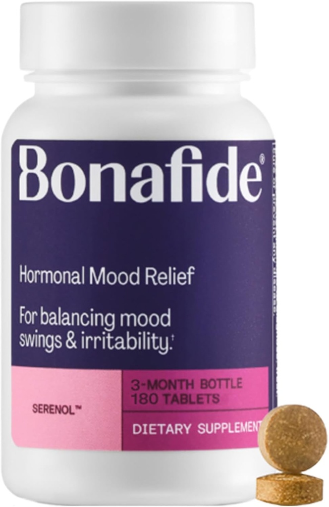 Serenol från Bonafide. Befrielse från hormonella humörsvängningar, irritabilitet och PMS Bloating. - 3-månaders leverans (180 tabletter)