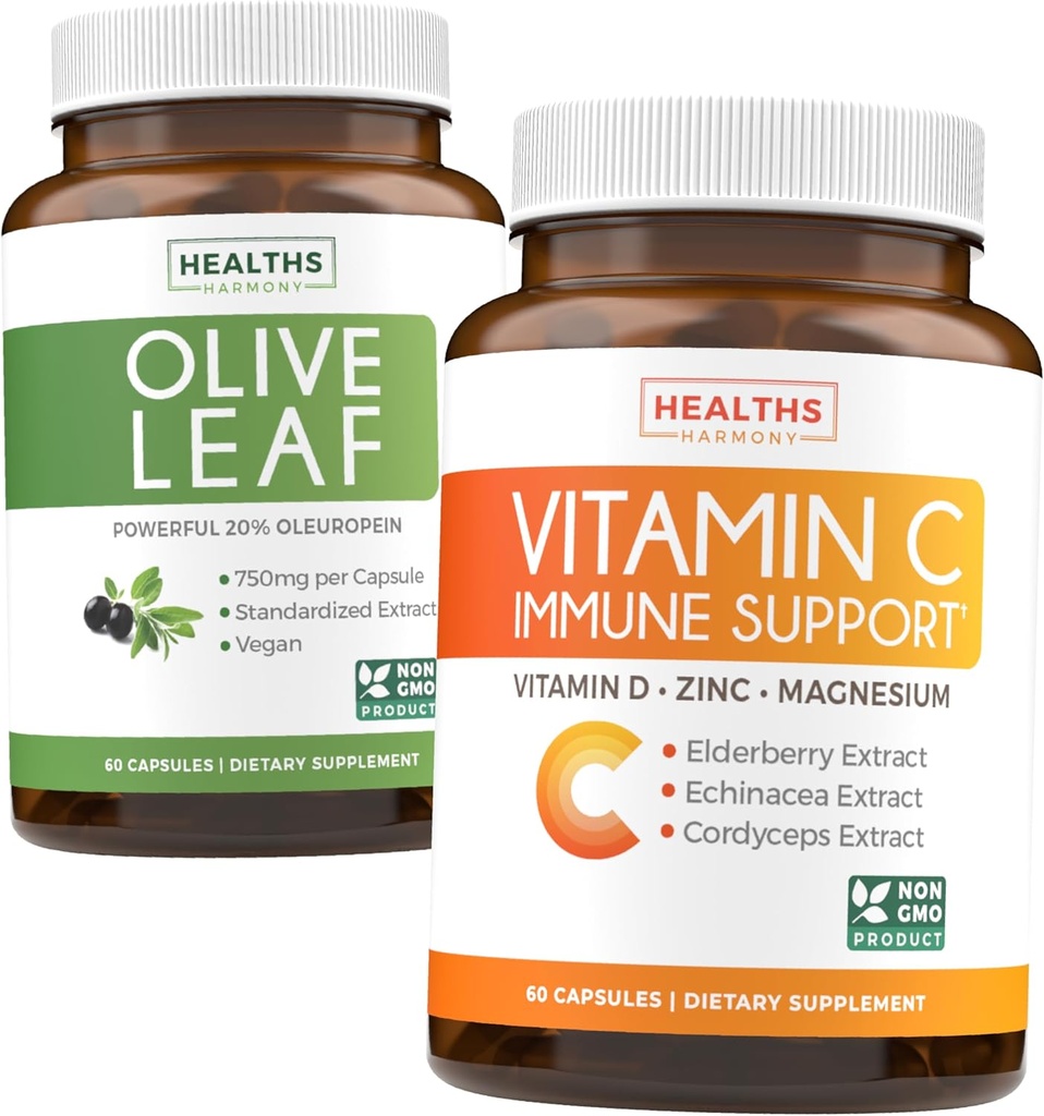Säästä $ 4 (12% off) - kasviperäinen Immuuni Bundle - Olive Leaf Extract (ei-GMO) Super Strength: 20% Oleuropein 750mg korkit ja immuuni tuki - C-vitamiinin sinkki, D-vitamiini, Elderberry & Echinacea (ei-GMO)