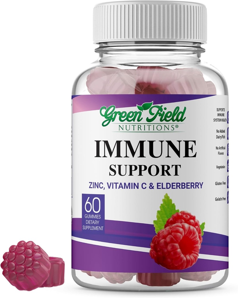 Greenfield Nutritions Halal Immuuni tukea Elderberry Gummies aikuisille - tukee immuunijärjestelmä Luonnollisesti Halal Sinkki ja C-vitamiinin Gummy - 60 herkullista sekamehua Mixed Berry Gummies Halal vitamiinit