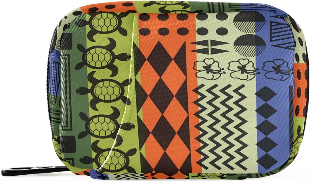 Striped Aloha Turtle Pill Box 7 Day Pill Case Travel Pill Organizer Bag med Zipper Portable Weekly Case Compact Size för vitamin Supplement Holder