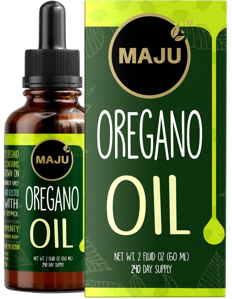 MAJU Oregano Oil Drops - Potent 90%+ Carvacrol (2 fl Oz) Wild Mediterranean Essential Oil of Oregano Liquid, Aceite de Oregano, Immuuni ja kausittainen tuki