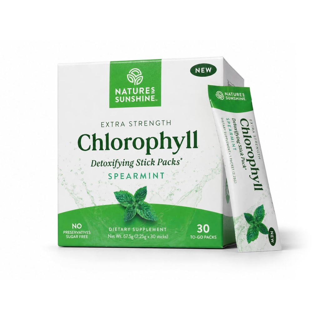 Nature's Sunshine Clorophyll Stick Packs: Supercharge Your Detox and Boost Gut Health in Convenient, Delicious Stick Packs (Spearmint)