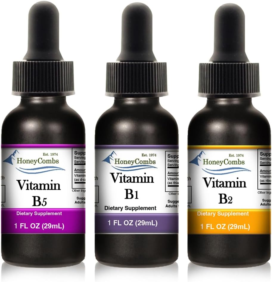 HoneyCombs Liquid Drops 1oz Varje Spara 10% - Vitamin B5 (Pantothenic Acid) + Vitamin B2 (Riboflavin) + Vitamin B1 (Thiamine)