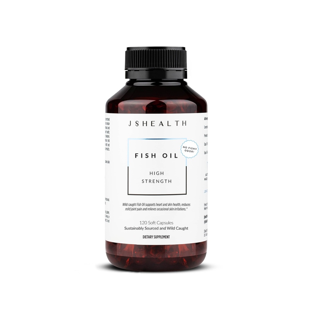 JSHealth High Strength Fish Oil Lisäravinteet - Omega 3 Kalaöljy - valmistettu Wild-Caught Fish - Omega 3 täydennysosa, 120 kapselia
