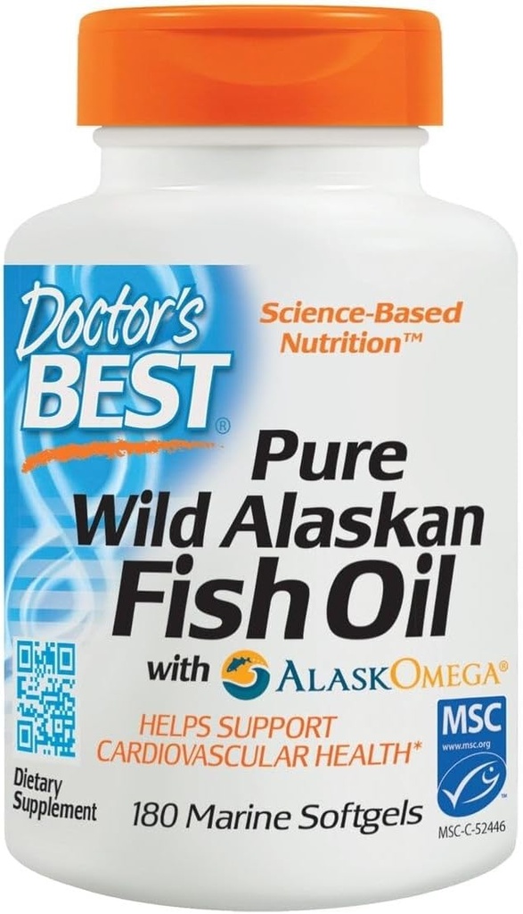 Lääkärin paras puhdas Wild Alaskan kalaöljy AlaskOmega, sydän, aivot, henkinen hyvinvointi, silmät, ei-GMO, Gluteeniton, 180 Marine Softgels