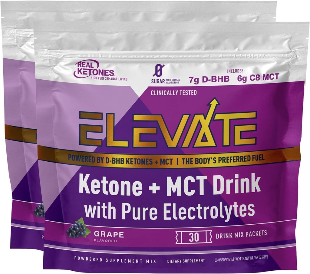 Real Ketones Exogenic Keto D BHB + MCT + Elektrolyyttejä, kofeiinitonta juomatonta Mix Powderia, viinirypäletorttu nopeaan Ketoosiin (56 tarjoilua)