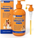 Wild Alaskan Salmon Oil for Dogs & Cats, Fish Oil Omega 3 Lisäravinteet EPA & DHA for Skin & Coat, Immuuni, aivot, Joint and Heart Health, Koira & Cat Fish Oil Lisäravinteet kanssa Pump- 8 oz