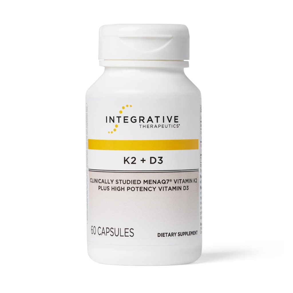 Integrativ terapeutik K2 + D3 - Heart Health & Bone Support * - Calcium Absorption för vuxna - Dairy-Free & Gluten-Free - 60 greve (60 portioner)