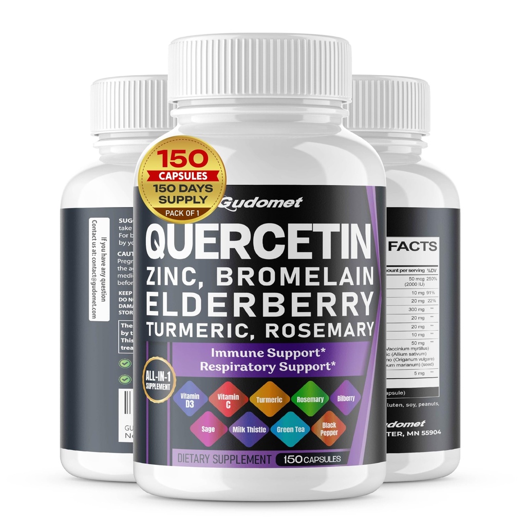 Quercetin Bromelain Sinkki D3-vitamiini Elderberry Turmeric Rosemary Mustikka Sage Odorless Valkosipuli Vihreä tee maito Thistle Oregano -150 kapselit- valmistettu USA