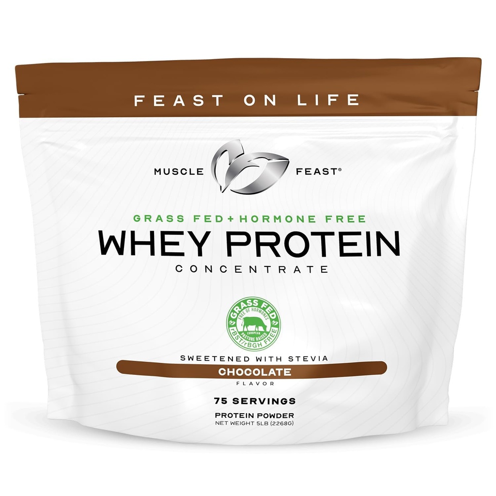 Muscle Feast Grass-Fed Whey Protein Concentrate Powder, All Natural, Hormone Free Pasture Raised Whey Protein Powder for Women & Men, Clean, non-GMO & Gluten Free Whey Concentrate - Suklaa, 5lb