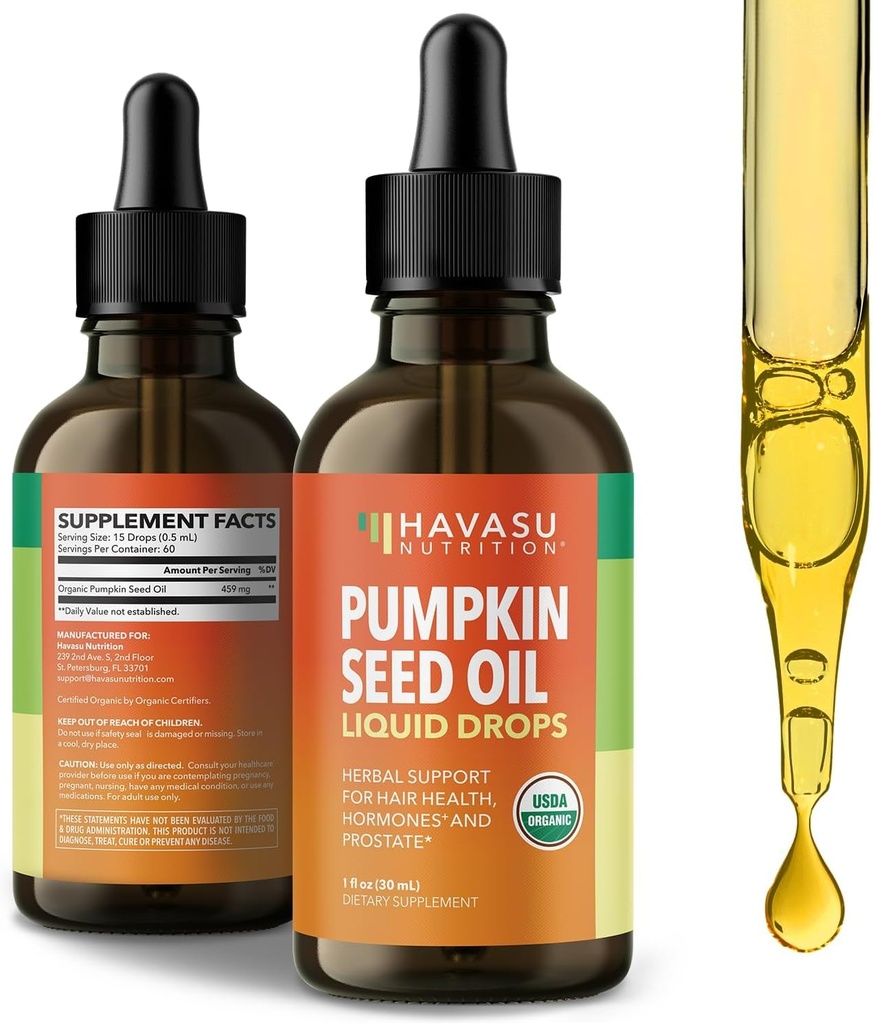 Kurpitsa siemenöljy - USDA Organic - Cold Pressed hiukset, eturauhas, ja hormoni tuki - 2 kuukauden tarjonta - Liquid Drops miesten ja naisten - Vegan, ei-GMO, ja Gluteeniton - Mausteeton, 1 Fl Oz