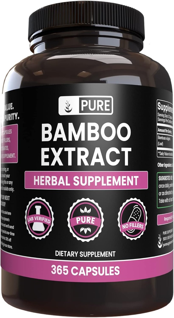 PURE ORIGINAL INGREDIENTS Bamboo Extract (365 kapslar) No Magnesium eller Rice Fillers, Always Pure, Lab Verified