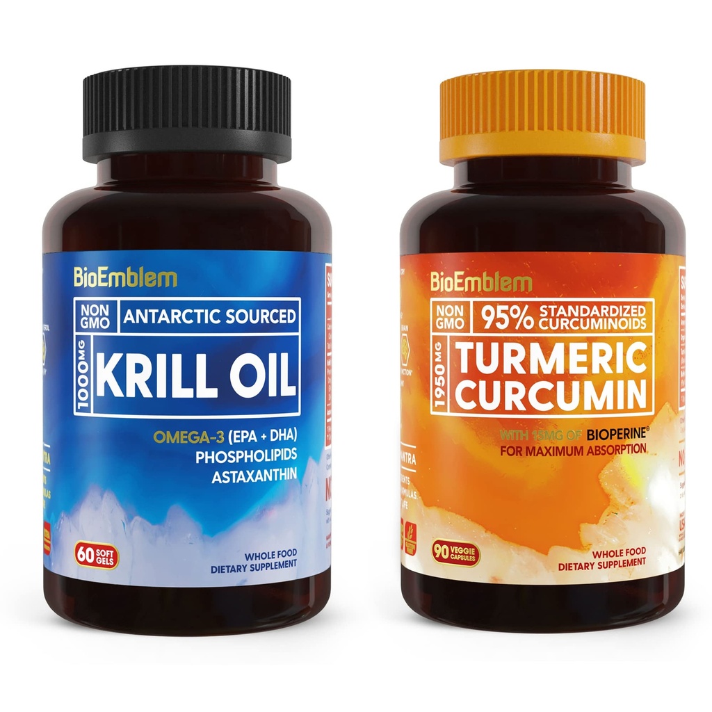 BioEmblem Antarktis Krill Oil Supplement Turmeric Curcumin täydentää BioPerine