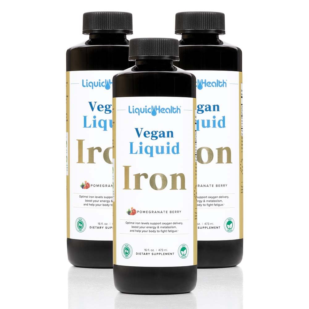 LIQUIDHEALTH Vegan Liquid Iron SunActive & Ferrochel Fe - Natural Energy, Immunomy System & Metabolic Support, Increase Mental Clarity, Prenatal/Postnatal - USA Made, non-GMO (3 pakkaus)