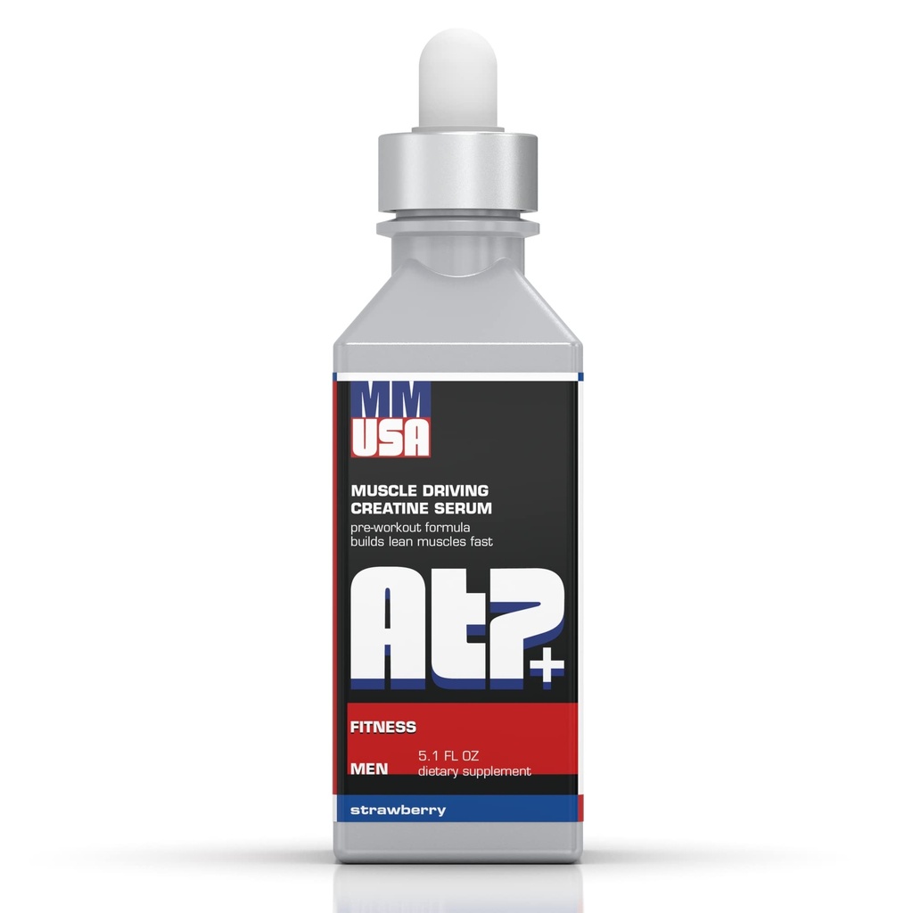 MMUSA ATP+ Men Pre-Workout Creatine Serum. Pikaenergia, voima, voima ja kestävyys. Tehostaa lihasten kasvua, kehonrakennus suorituskykyä. Aminohapot & Glukosamiini. Mansikka, 5.1 Fl Oz