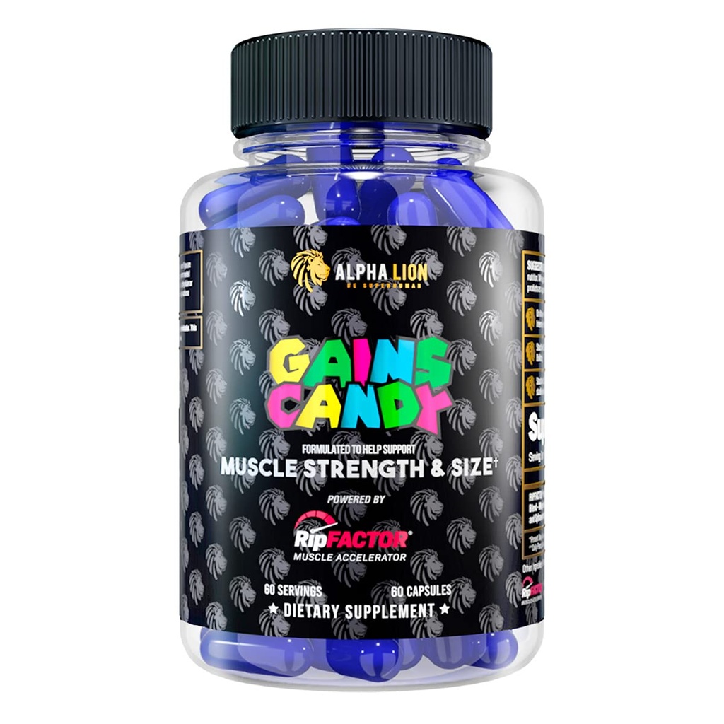 AAKKOSELLINEN LION Gaines Candy, täydentää pillereitä lihasten kasvua, kokoa, & vahvuus, typpioksidi Booster, lihasten rakentaja, käyttää päivittäin päivittää energia & harjoitus suorituskykyä, 60 kapselia (RipFACTOR®)