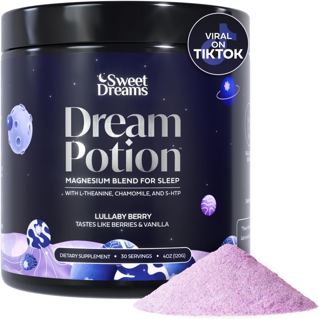 SweetDreams Dream Rohto Unituki Sekoita magnesium Glycinate, Glysiini, L-Theanine & Kamomile - Sokeriton mustikkamaku (30 tarjoilua)