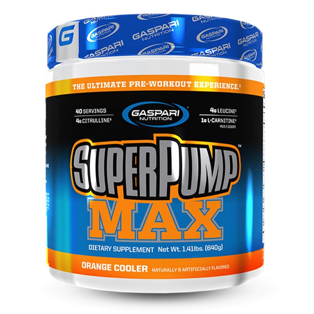 Gaspari Nutrition Super Pump MAX, Ultimate Pre Treenout Powder, jatkuva energia Esitreenaus, typpioksidi Booster, lihasten kasvu, Recovery & Replenishes Electrolytes (40 tarjoilu, Orange Cooler)