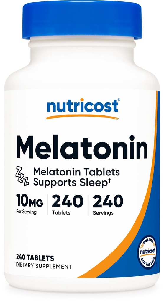 Nutricost Melatoniini 10 mg, 240 tablettia - 10 mg per tarjoilu, ei-GMO, Gluteeniton