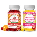 Lunakai B12-vitamiini ja Collagen Gummies Bundle - 3000 mikrog Methylcobalamin High Absorption Energy Gummies - Ei-GMO Anti-aging lisäravinteet miesten ja naisten - 30 päivän tarjonta